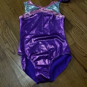 New Balera  Gymnastics tumbling dance leotard  Metallic W/ Rhinestone sz CL